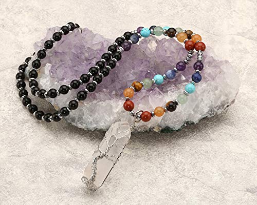 Jovivi Natural 7 Chakras Healing Crystals Necklace Wire Wrapped Clear Quartz Stone Pendant Healing Pointed Reiki Energy Balancing2