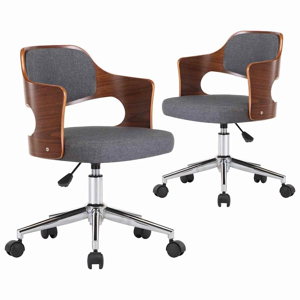 Lot de 2 Chaises Pivotantes à Manger Gris Bois Courbé et Tissu