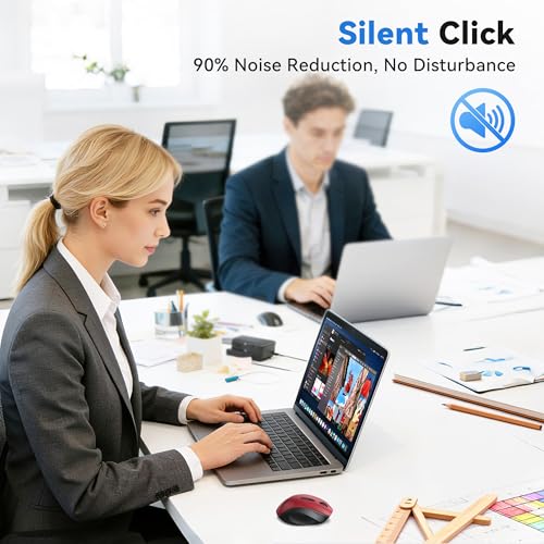 Image of TECKNET Wireless Mouse for Laptop, Dual-Mode Bluetooth Wireless Mouse | (BT5.2 /3.0 & 2.4G) Connection, Ergonomic Design, 5-Level DPI, Silent Click, Compatible with Laptop /PC /Windows /Chromebook