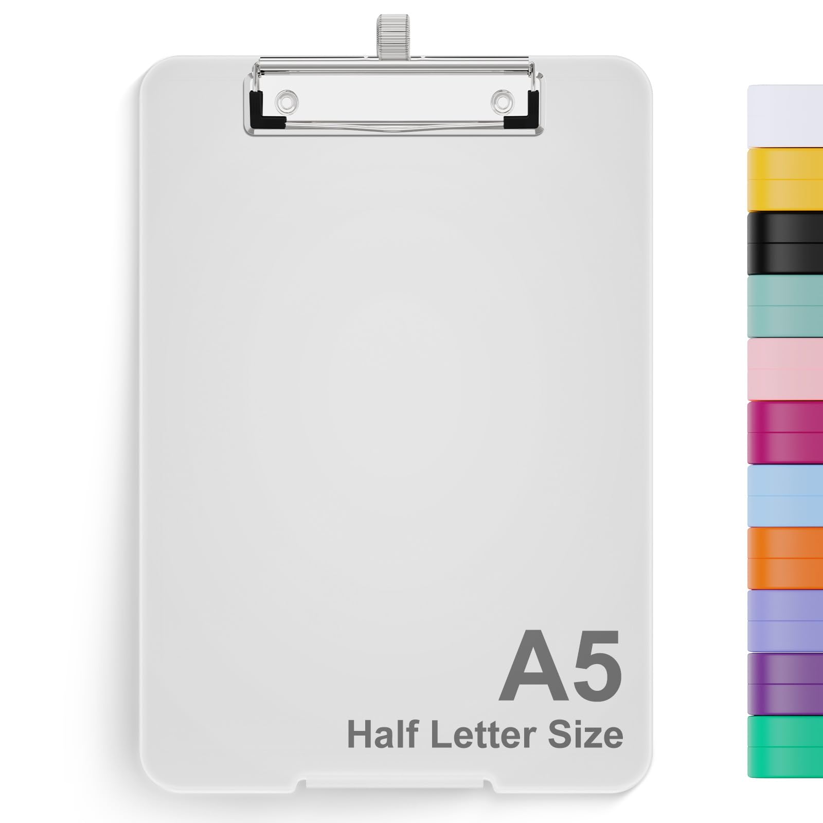 HongriA5 Clipboard with Storage, Metal Retractable Pen Holder, 6 x 9'' Nursing Plastic Foldable Clip Board, Size 9.4 x 6.1 x 0.9 in, Office Supplies, School Supplies, Menu Box for Work, Translucent