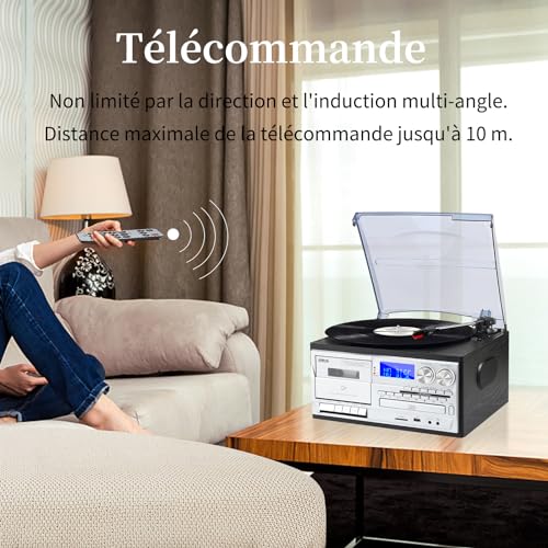 JORLAI Tourne Disque 3 Vitesses avec télécommande, Phonographe Vinyle Bluetooth avec Haut-parleurs intégrés CD/Cassette Radio AM/FM USB/SD/MMC 3.5mm Aux-in/RCA-Out, Noir - Les Beatles, Paul McCartney, John Lennon, RIngo Starr, George Harrison JORLAI Tourne Disque 3 Vitesses avec télécommande, Phonographe Vinyle Bluetooth avec Haut-parleurs intégrés CD/Cassette Radio AM/FM USB/SD/MMC 3.5mm Aux-in/RCA-Out, Noir – Image 8