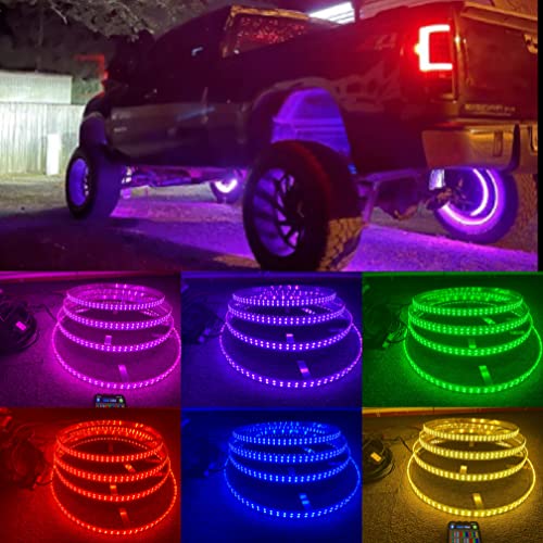Sando Tech 4PCS 17.5‘’ RGB Changing Double Row LED Wheel Rim Light for Truck Offroad w/Braking Functionand LED Wheel Well Ring Lights Multi-Colors Tire Lights Bluetooth APP Ctrl