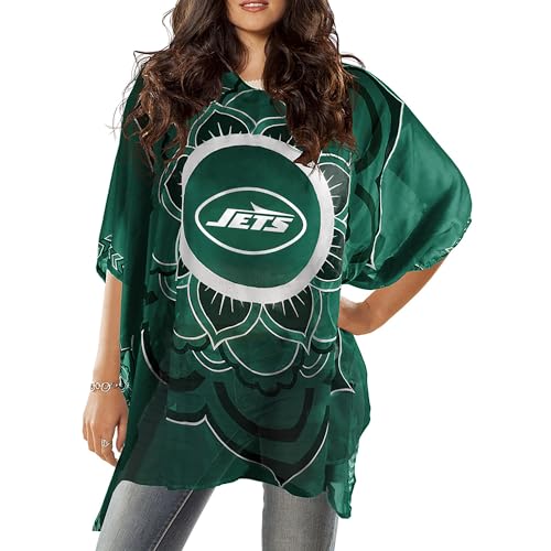 Littlearth Womens NFL New York Jets Sheer Caftan with Flower Design, Team Color, One Size
