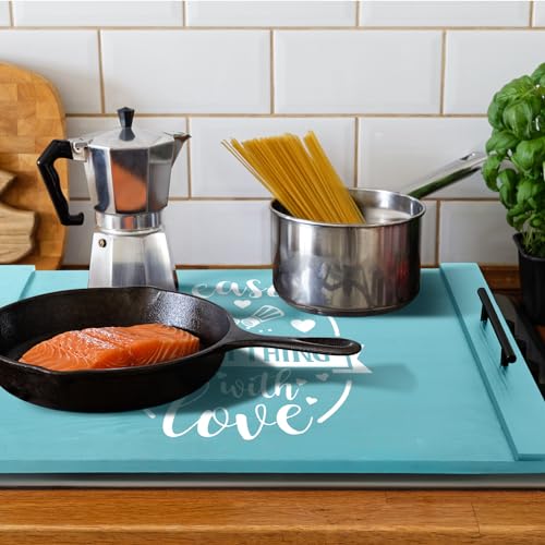 Farmhouse-Noodle-Board-Stove-Cover-with-Handles-Laminate-Wooden-Stove-Top-Covers-Handmade-Electric-Gas-Stove-Cover-Board-Wood-Rustic-Decorative-Tray-for-Kitchen-Counter-Space-BlueCute