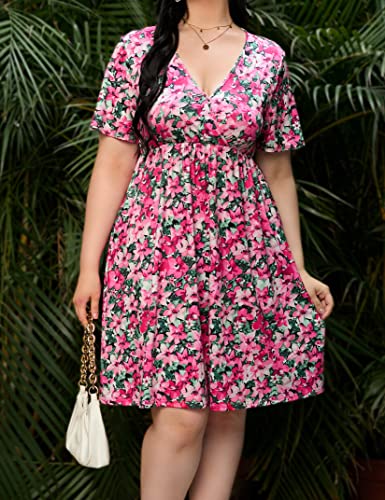 Image of ShopWonder Plus Size Dress Women's V Neck A-Line Knee Length Wrap Swing Dresses Plus Size A Line Party Mini Dress