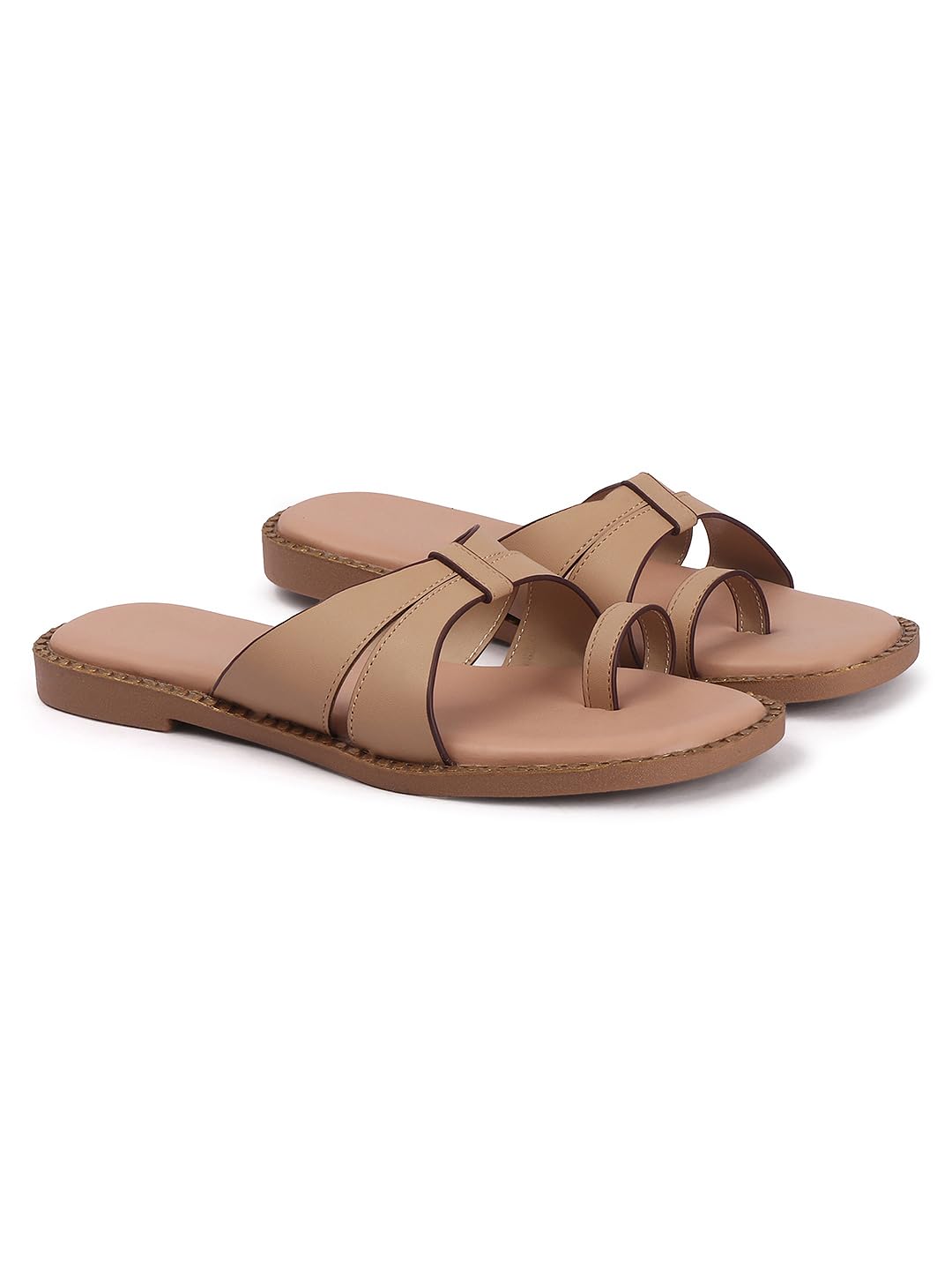 womens Glowina Stylish Toe Ring Flat Sandals Lightweight Slip-On Casual Comfort Flats for Women & Girls-image-34