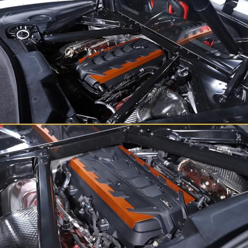 Image of CHEAYAR Engine Bay Panel Cover Compatible with Chevrolet Corvette C8 2020-2023, Engine Shroud Cover Panel Trims, C8 Accessories 2PCS (Engine Bay Trim - Orange Color)