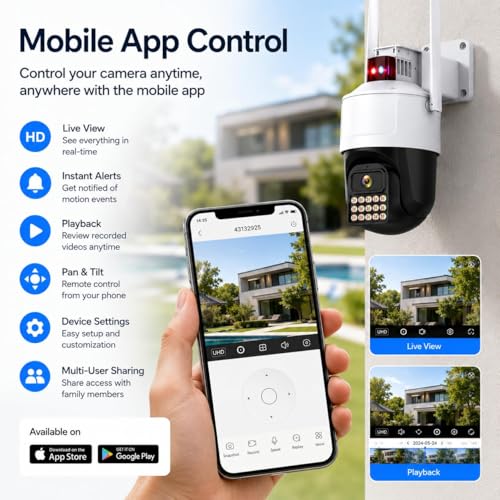Image of Dr Vision 4MP WiFi PTZ Outdoor CCTV Camera for Home | 360 Pan Tilt | Color Night Vision | Motion Detection | Two Way Audio | Wireless Security Camera with Mobile App V380 Pro (PTZ Camera)