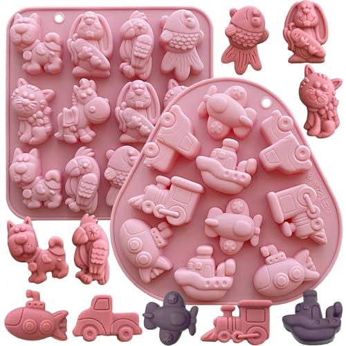 La Mejor Selección de Moldes para niños , tabla con los diez mejores. 44 2 moldes de silicona para animales 3D para coche, chocolate, caramelos, transportes, moldes de gelatina para niños, perros, gatos, tren de avión, moldes para hornear