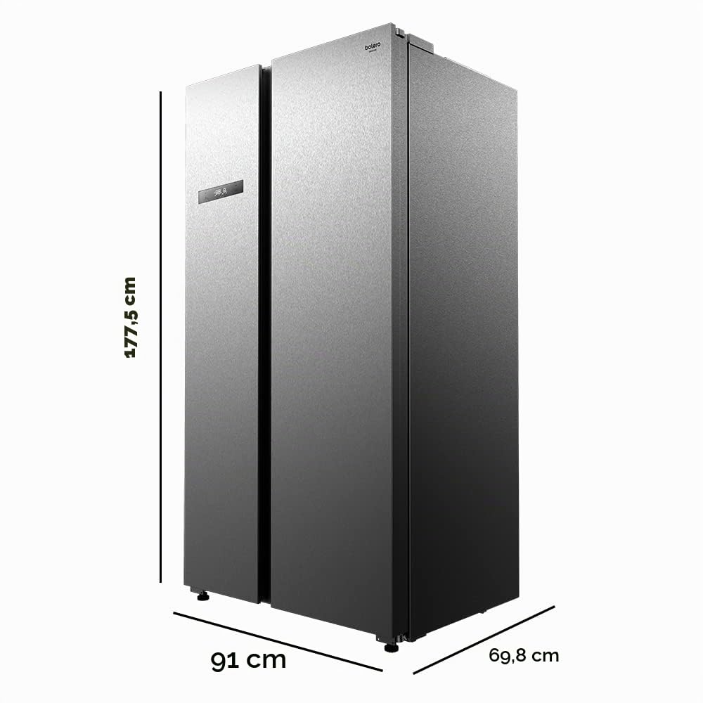 Cecotec Frigorífico Americano 2 Puertas Bolero CoolMarket SBS 592 Inox. 592 Litros, 177,5 cm de Alto y 91 cm de Ancho, Bajo Consumo, Motor Inverter, No Frost, Congelación Ultrarrápida