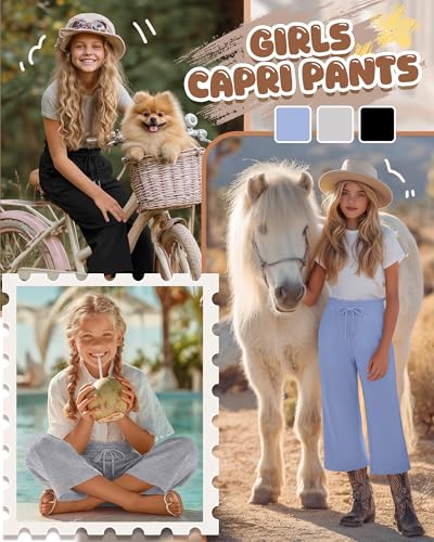 63% Off 3-Pack Girls' Wide Leg Capri Pants with Pockets - Image 6