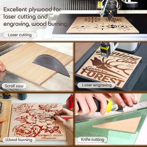 24 Pack 12x12x1/8 Inch Basswood Sheets, MAPRIAL Smooth 3mm Plywood for Laser Cutting, Unfinished Wood Board for Engraving, Wood Burning, Painting, Crafts, Ornaments, Models, Cutter, Engraver, Gifts - Image 6