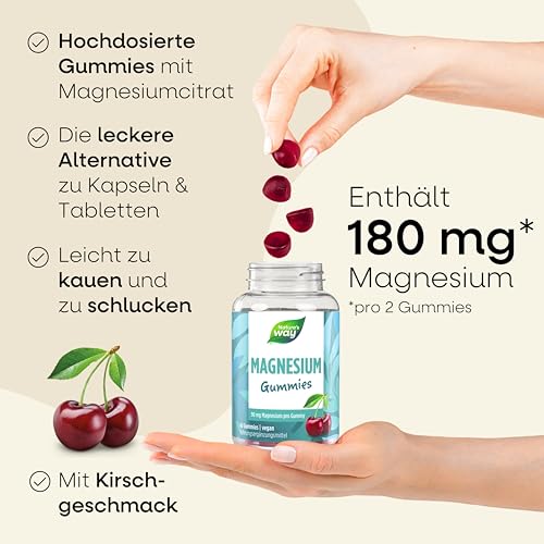 Magnesium Gummies hochdosiert - 180mg Magnesium für Kinder & Erwachsene aus Magnesiumcitrat für Muskeln und Nerven - laborgeprüft vegan Alternative zu Kapseln & Tabletten - 60 Stk hochdosiert
