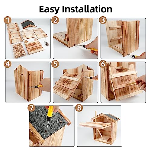 Image of Owl House Owl Nesting Box for Outside: Handmade Wooden Bird House with Bird Stand - 100% Solid Wood Nesting Box