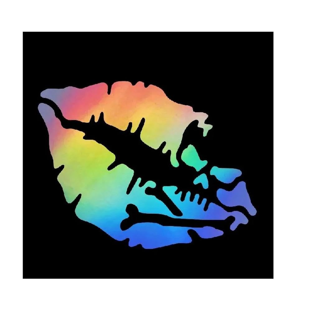 Skull Lips Outline Holographic Rainbow Car Sticker Waterproof Vinyl Decal for Auto Decor(Laser)