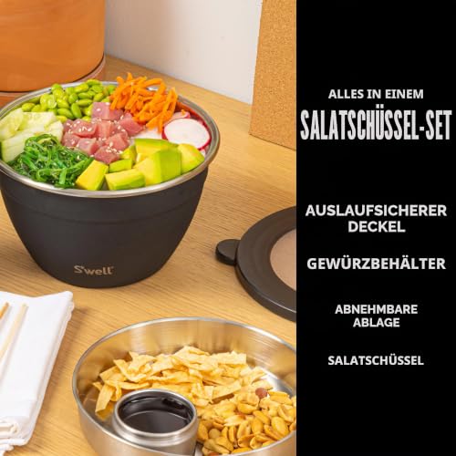 S'well Stainless Steel Salad Bowl Kit - 64oz, Onyx - Comes with 2oz Condiment Container and Removable Tray for Organization - Leak-Proof… – Ansicht 2