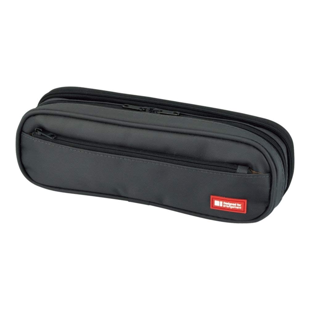 LIHITLAB Double Zipper Pen Case, 9.4 x 2.4 x 3 inches, Black (A7557-24)