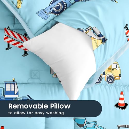 Image of Wake In Cloud - Toddler Nap Mat with Pillow and Minky Fleece Blanket, for Kids Boys Ages 3 Plus in Daycare Preschool Kindergarten, Roll Up Sleeping Bag, Construction Trucks