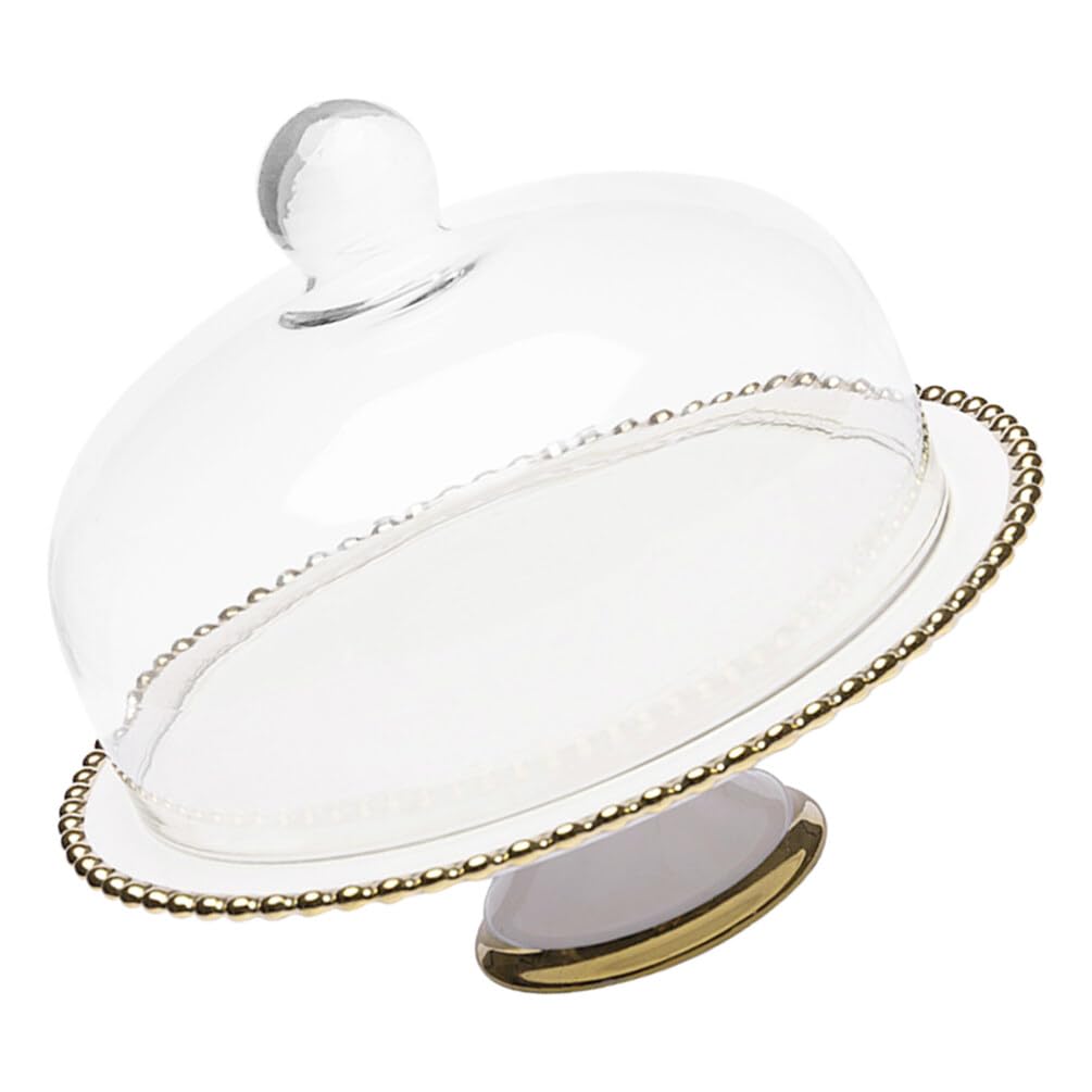 Hemoton Glass Cake Stand with Dome Lid, Ceramic Base, High Foot Design for Wedding, Dessert Display, Cheese Platter, and Home Use