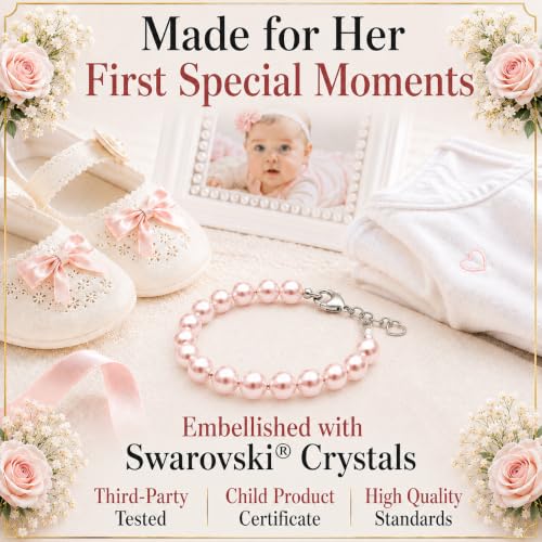 Image of Baby Crystals Pink Pearl Bracelet for Girls | Flower Girl Birthday Jewelry