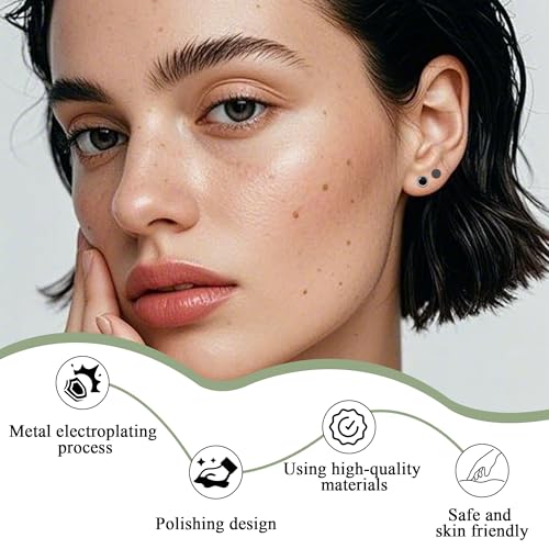 BLISI 2 Pairs Titanium Black Onyx & Heart/Moon/Star/Dot Earrings - Flat Back Earring Black Stud Earrings for Men & Women -Hypoallergenic, Trendy Earring Ideal for Daily Wear, Parties & Gifting3