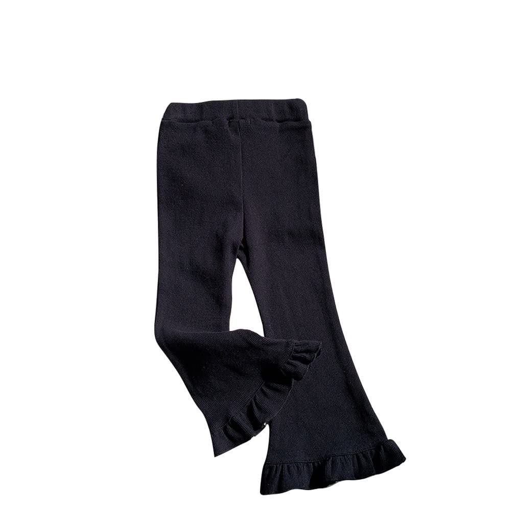 LNICEAR Toddler Baby Girl Ruffle Leggings Bell Bottoms Stretch Solid Color Ribbed Flare Pants Black 3-4 Years