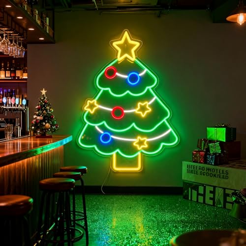 Image of 20-28 Inch Custom Christmas Tree Neon Sign, Personalized Christmas Window Lights, Neon Christmas Decorations for Window Bedroom Bar Coffee Shop Indoor Business