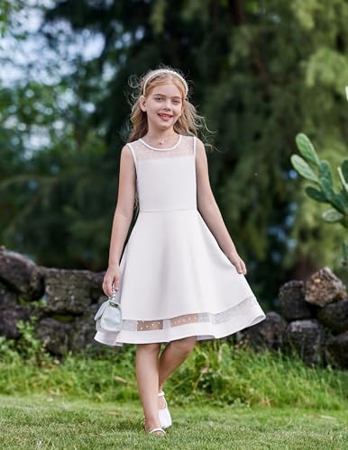 Arshiner Girls Elegant Dresses Sleeveless Round Neck A-line Party Dance Graduation Mesh Dress Size 5-162