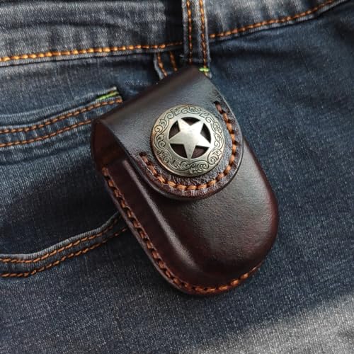 Image of Portable Glasses Case - Folding Mirror, Leather Cover with Belt Ring - Presbyopia & Elderly Glasses Case