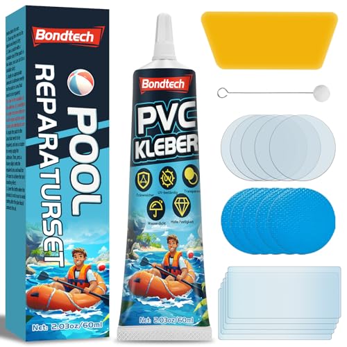 Bondtech Pool Reparaturset, Pool Flicken Wasserdicht, Luftmatratze Reparaturset, Durchsichtige Repariert Eine Vielzahl Von Aufblasbaren Gegenständen, Poolfolie, Kajaks, Schlauchboot (60 ML)