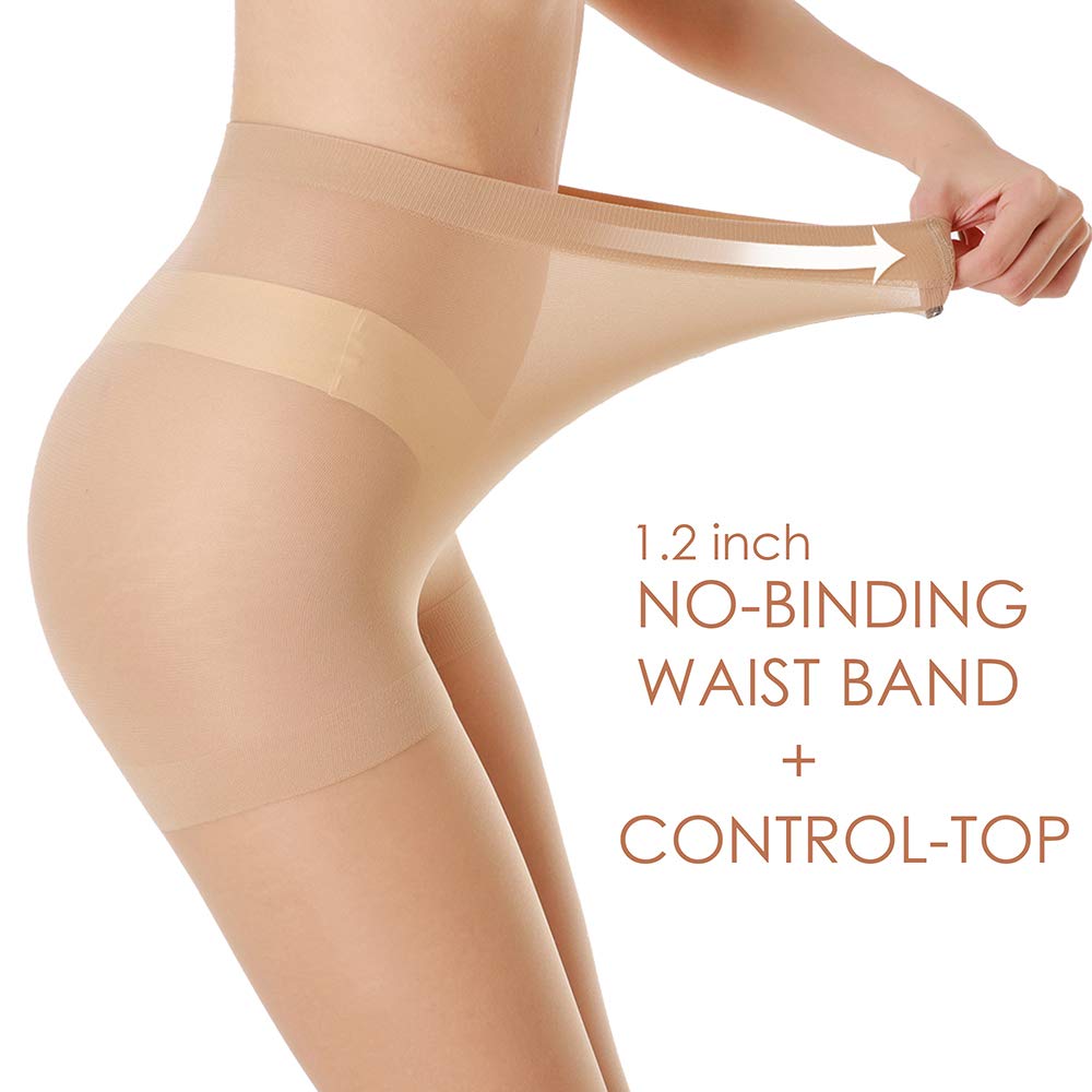 Buy 3 Pairs Women's Sheer Tights 20D Control Top Pantyhose with