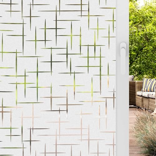 Image of ELTON Vinyl 3D Window Films Privacy Self Adhesive Decorative for Bathroom Door Window Heat Control Anti Uv (Cross Lines) 24 X 36 Inches Clear