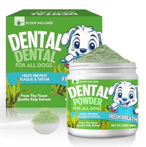 Dental Powder For Dogs, Dog Plaque & Tartar Remover, Fresh Breath, Dog Teeth Cleaning Powder, Oral Care & Dental Cleaning, No Needed Brushing & Easy Daily Use, for Small, Medium, Large Dogs