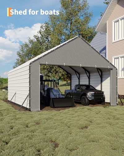 Image of GarveeLife Heavy-Duty PE Enclosure Kit (2-Pack) for Metal Carport - 220gsm Roll-Up Zipper Door Panels for 20x25, 20x20 ft, with Ball Bungees, Gray