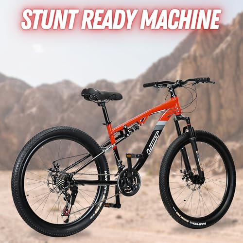 Image of LIMIT Dart Dual Suspension MTB Adult Stunt Cycle | 24 SPD Ultra Smooth Microshift Gears | Downhill Bike | Dual Disk Brakes | 26 Inch Gear Cycle | Racing Red Colour