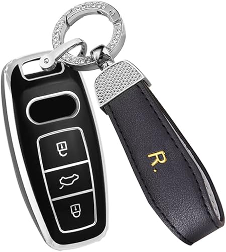 Miniatura 9 de ontto Funda para llavero de automóvil compatible con 2019 2020 A6 A6L A7 E-Tron A8 Q8 Key Box Remote Cover Negro