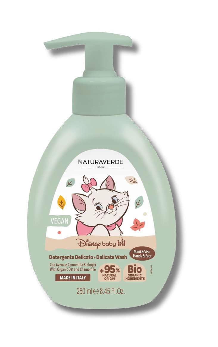 NATURAVERDE - Disney Baby die Aristocats, sanfte Reinigung für Gesicht und Körper, 250 ml, mit Extrakten aus Hafer und Kamille, sanfte Formel für Babys
