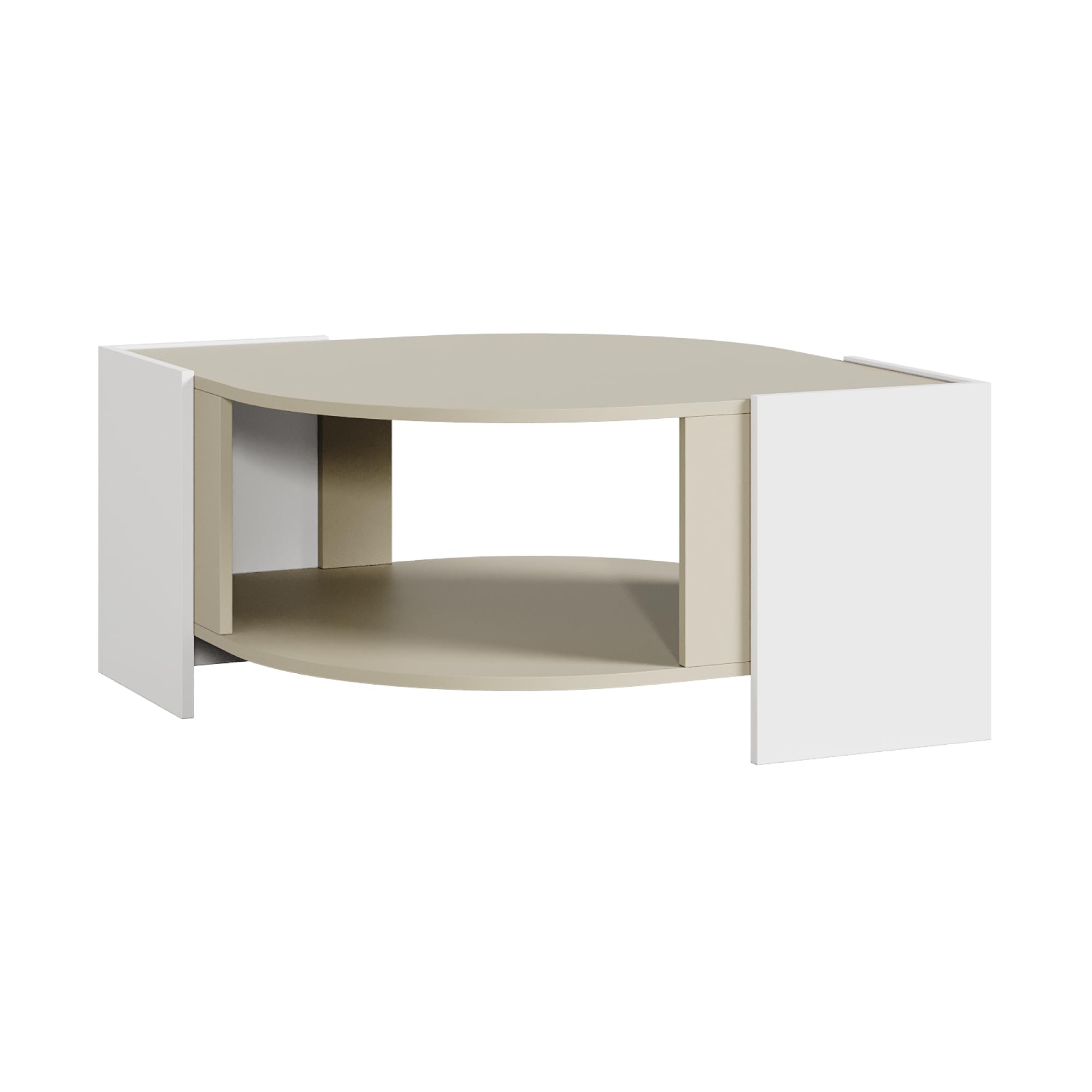 [en.casa] Tavolino Centrale da Salotto con Piano Curvo Tavolo Basso da Caffè con Ripiano Vano Aperto per Soggiorno Living Studio 75 x 75 x 40 cm - Bianco/Color Avena Oatmeal
