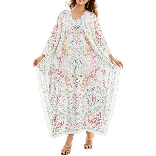 Image of Oussum Women Polyester Casual Long Plus Size Beach Caftan Cover Up Maxi Dress 1X-3X Summer Kaftan Dresses for Women