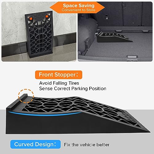 Image of Car Ramps for Easy Vehicle Maintenance and Safe Lifting, Sturdy, Lightweight, Low Profile, Heavy Duty Tire Ramps for Low Chassis Cars, 2 PCS