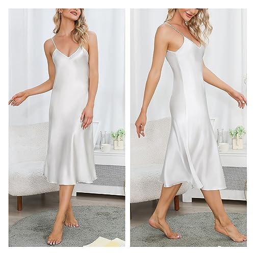 Image of Litherday Silk Nightgown for Women Long Satin Slip Dress Nightdress Silky Chemise Nightie Soft V Neck Nightwear