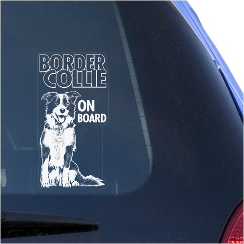 English Border Collie Clear Vinyl Decal Sticker for Window, Scottish Sheep Dog Sign Art Print