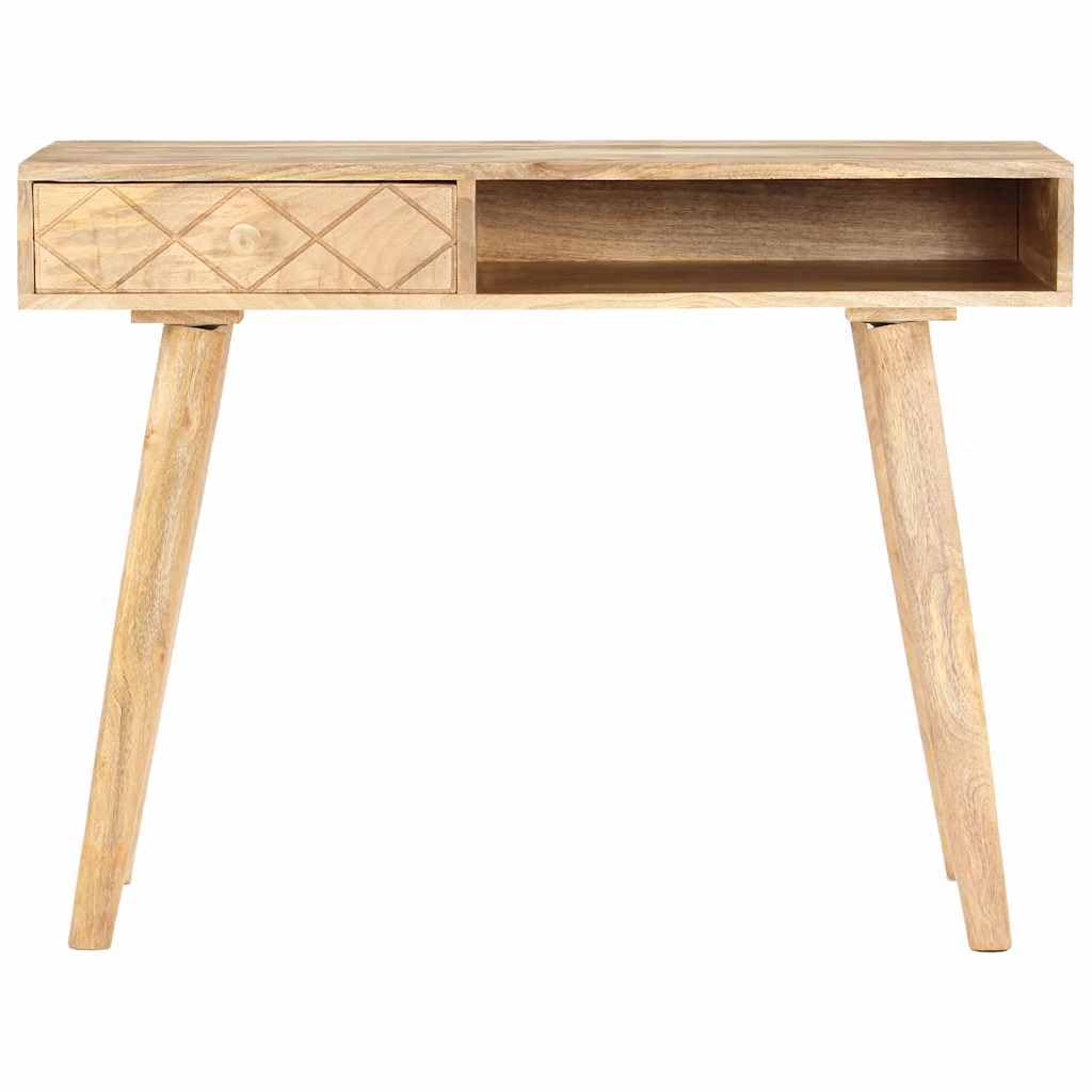 Tavolo da toeletta in legno di mango massiccio, 100 x 50 x 76 cm, con cassetto e specchio, tavolo cosmetico con spazio per camera da letto e bagno, organizer per cosmetici e toeletta
