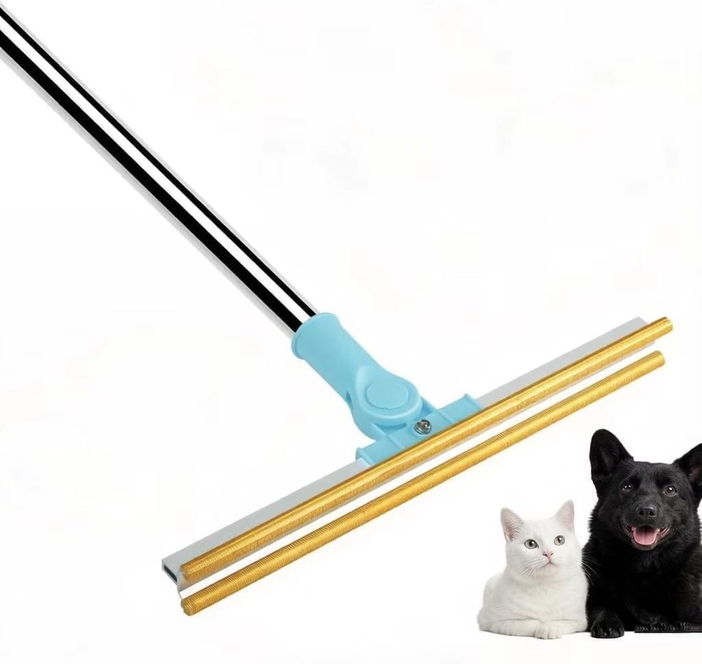 Pet Carpet Rake Hair Remover, Y-Type Reusable Hair Remover for Mats, Rugs, and Sofas; Cat & Dog Hair Removal Tool with 54 Inch Adjustable Long Handle - （Blue）
