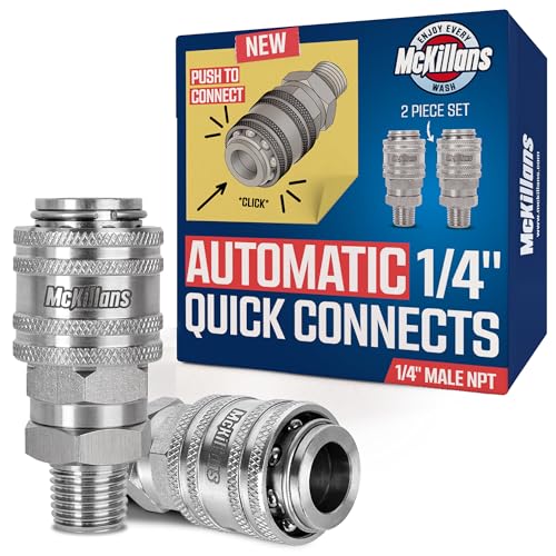 McKillans® 1/4” Nozzle Automatic Quick Connect Fittings - Stainless Steel 1/4” NPT Male Quick Connect Couplers - Coupler for Pressure Washer Gun - Pack of 2
