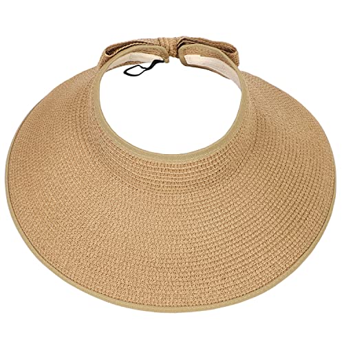 Womens Beach Straw Sun Hats Ponytail Hole Wide Brim Summer Visor Foldable Hat Sun Protection Packable for Travel Pool(One Size,Khaki) - image 6