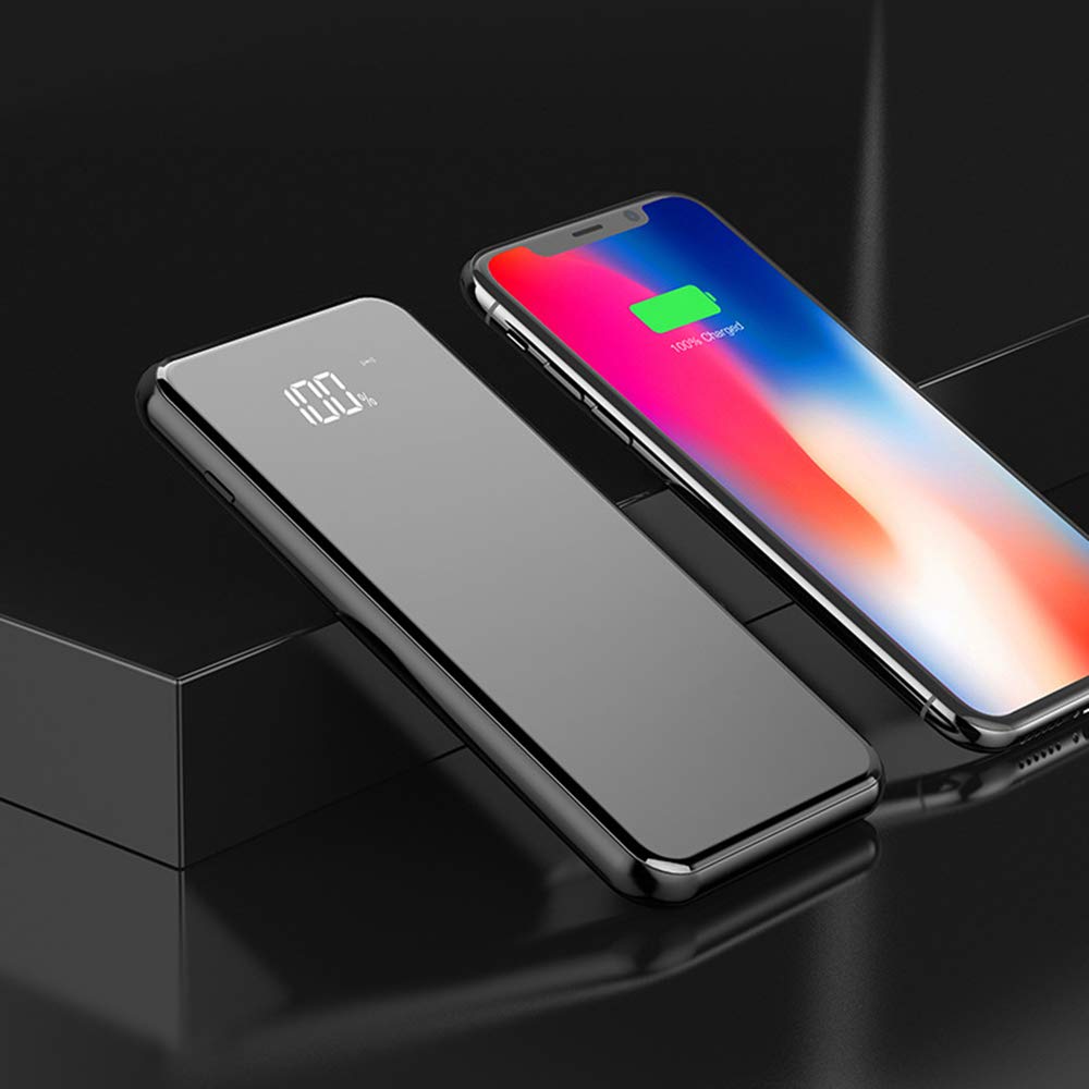 Cargador Inalámbrico Power Bank 10000mAh Batería Externa 2 Puertos & Entrada Doble Cargador Portátil y LED Digital Display para iPhone X/8/8 Plus y Todos Móviles con QI