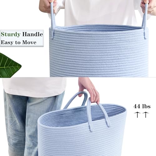 Image of 80L Large Blue Hamper Tall Woven Laundry Basket