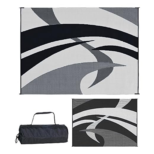 Stylish Camping Outdoor Patio / RV Camping Mat - Swirl (Black/White, 9-Feet x 12-Feet)