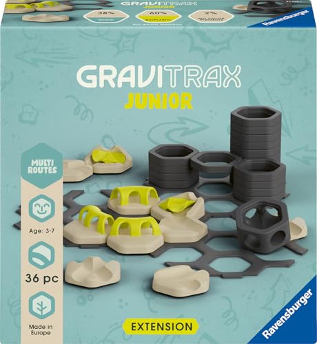 Ravensburger GraviTrax Junior Extension Multi Routes - Erweiterbare Kugelbahn für Kinder Murmelbahn überwiegend aus nachwachsenden Rohstoffen mit Themenwelten Konstruktionsspielzeug ab 3 Jahren